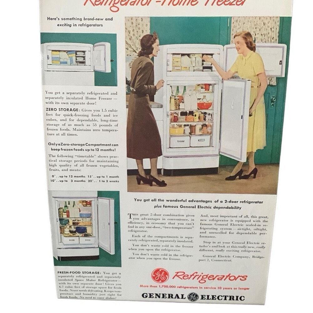 Vintage 1948 General Electric GE Refrigerator Home Freezer Ad Advertisement